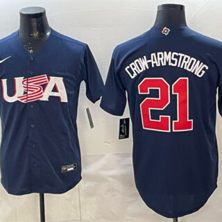 Men's USA Baseball #21 Pete Crow-Armstrong Navy World Baseball Classic Stitched Jersey