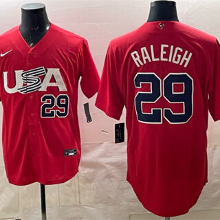 Men's USA Baseball #29 Cal Raleigh 2023 Red World Baseball Classic Stitched Jersey