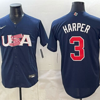Men's USA Baseball #3 Bryce Harper Navy World Baseball Classic Stitched Jersey