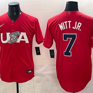Men's USA Baseball #7 Bobby Witt Jr. Red World Baseball Classic Stitched Jersey