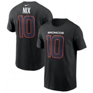 Men's Denver Broncos #10 Bo Nix Black Carbon Name & Number T-Shirt