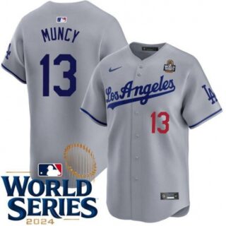 Men's Los Angeles Dodgers #13 Max Muncy Gray 2024 World Series Limited Stitched Baseball Jersey