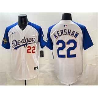 Men's Los Angeles Dodgers #22 Clayton Kershaw White Royal 2025 World Series Champions Limited Stitched Baseball Jersey