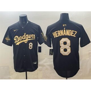 Men's Los Angeles Dodgers #8 Enrique Hernandez Black Gold 2025 World Series Champions Limited Stitched Baseball Jersey