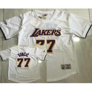 Men's Los Angeles Lakers #77 Luka Doncic White Short Sleeved AU Throwback Jersey