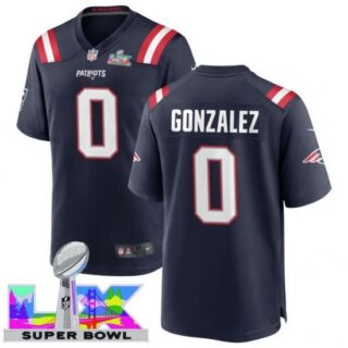 Men's New England Patriots #0 Christian Gonzalez Blue 2025 2026 Super Bowl LX F U S E Stitched Jersey