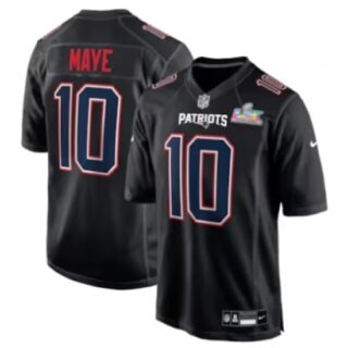 Men's New England Patriots #10 Drake Maye Black Nike Super Bowl LX Carbon Fashion Game Jersey