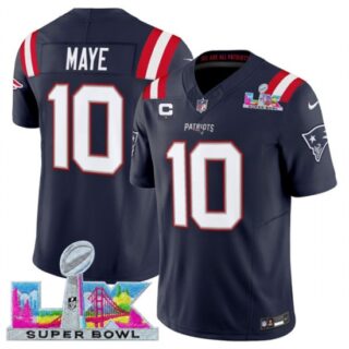 Men's New England Patriots #10 Drake Maye Navy 2025 F.U.S.E. Super Bowl LX And 1-Star C Vapor Limited Football Stitched Jersey