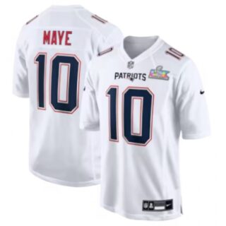 Men's New England Patriots #10 Drake Maye White Nike Super Bowl LX Tundra Fashion Game Jersey