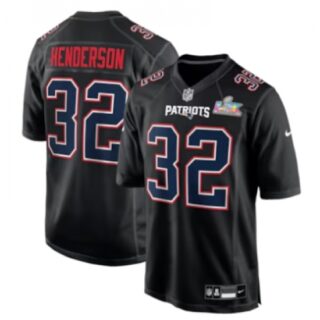 Men's New England Patriots #32 TreVeyon Henderson Black Nike Super Bowl LX Carbon Fashion Game Jersey