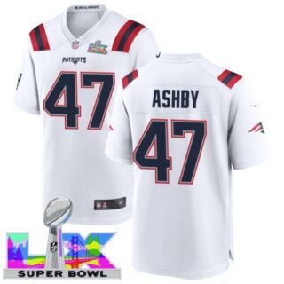 Men's New England Patriots #47 Julian Ashby White 2025 2026 Super Bowl LX F U S E Stitched Jersey