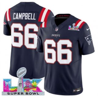 Men's New England Patriots #66 Will Campbell Navy 2025 F.U.S.E. Super Bowl LX Vapor Limited Football Stitched Jersey