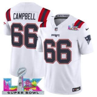 Men's New England Patriots #66 Will Campbell White 2025 F.U.S.E. Super Bowl LX Vapor Limited Football Stitched Jersey