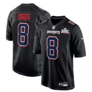 Men's New England Patriots #8 Stefon Diggs Black Nike Super Bowl LX Carbon Fashion Game Jersey