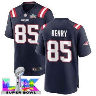 Men's New England Patriots #85 Hunter Henry Blue 2025 2026 Super Bowl LX F U S E Stitched Jersey