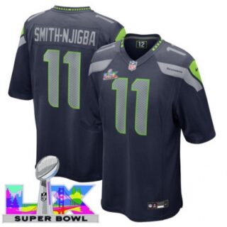 Men's Seattle Seahawks #11 Jaxon Smith-Njigba Blue 2025 2026 Super Bowl LX F U S E Stitched Jersey