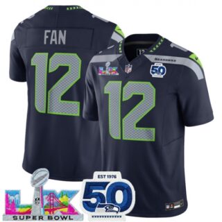 Men's Seattle Seahawks #12 Fan Navy 2025 F.U.S.E. Super Bowl LX And 50th Season Vapor Limited Football Stitched Jersey