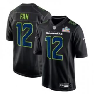 Men's Seattle Seahawks # 12s Black Nike Super Bowl LX Carbon Fashion Game Jersey