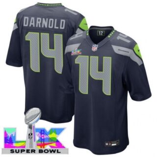 Men's Seattle Seahawks #14 Sam Darnold Blue 2025 2026 Super Bowl LX F U S E Stitched Jersey