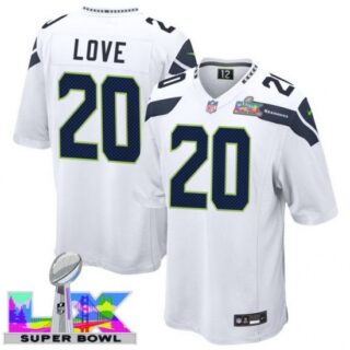 Men's Seattle Seahawks #20 Julian Love White 2025 2026 Super Bowl LX F U S E Stitched Jersey