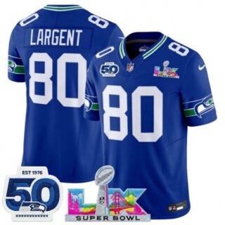 Men's Seattle Seahawks #80 Steve Largent Royal 2025 F.U.S.E. Super Bowl LX And 50th Season Vapor Throwback Limited Football Stitched Jersey