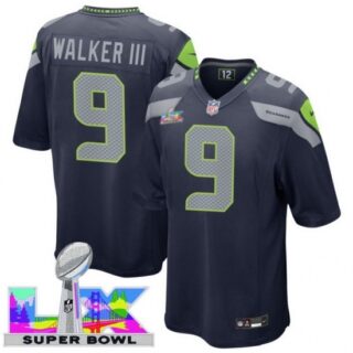 Men's Seattle Seahawks #9 Kenneth Walker III Blue 2025 2026 Super Bowl LX F U S E Stitched Jersey