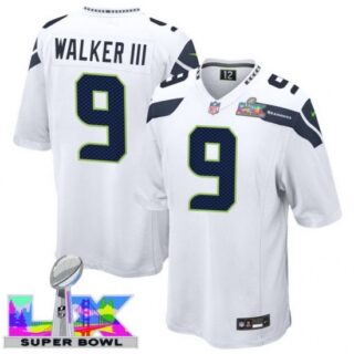 Men's Seattle Seahawks #9 Kenneth Walker III White 2025 2026 Super Bowl LX F U S E Stitched Jersey