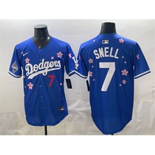 Men's Los Angeles Dodgers #7 Blake Snell Royal 2025 World Series Champions Tokyo Series Limited Stitched Baseball Jersey