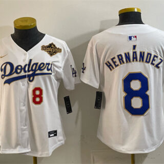 Women's Los Angeles Dodgers #8 Enrique Hernandez White 2025 World Series Patch Limited Stitched Baseball Jersey(Run Small)