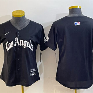 Women's Los Angeles Dodgers Blank Black 2025 World Series Champions LA Gothic Edition Limited Stitched Baseball Jersey(Run Small)