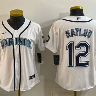 Women's Seattle Mariners #12 Josh Naylor White Cool Base Stitched Baseball Jersey(Run Small)