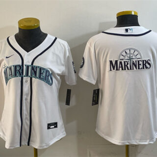 Women's Seattle Mariners Team Big Logo White Cool Base Stitched Baseball Jersey(Run Small)