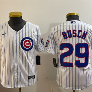 Youth Chicago Cubs #29 Michael Busch White Cool Base Stitched Baseball Jersey