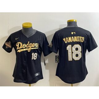 Youth Los Angeles Dodgers #18 Yoshinobu Yamamoto Black Gold 2025 World Series Champions Limited Stitched Baseball Jersey