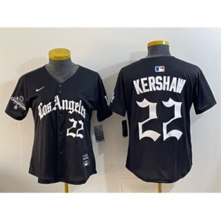 Youth Los Angeles Dodgers #22 Clayton Kershaw Black 2025 World Series Champions LA Gothic Edition Limited Stitched Baseball Jersey