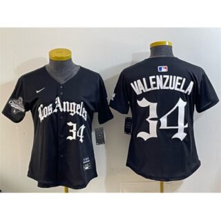 Youth Los Angeles Dodgers #34 Fernando Valenzuela Black 2025 World Series Champions LA Gothic Edition Limited Stitched Baseball Jersey