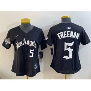 Youth Los Angeles Dodgers #5 Freddie Freeman Black 2025 World Series Champions LA Gothic Edition Limited Stitched Baseball Jersey