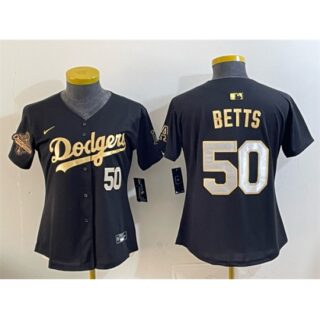 Youth Los Angeles Dodgers #50 Mookie Betts Black Gold 2025 World Series Champions Limited Stitched Baseball Jersey