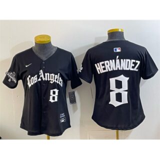 Youth Los Angeles Dodgers #8 Enrique Hernandez Black 2025 World Series Champions LA Gothic Edition Limited Stitched Baseball Jersey