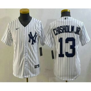 Youth New York Yankees #13 Jazz Chisholm Jr White Cool Base Stitched Jersey
