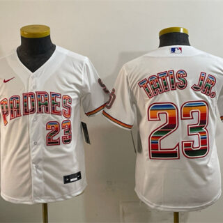 Youth San Diego Padres #23 Fernando Tatis Jr. White Mexico Cool Base Stitched Baseball Jersey