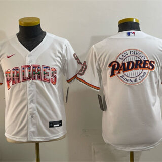 Youth San Diego Padres Team Big Logo White Mexico Cool Base Stitched Baseball Jersey 1