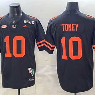 Men's Miami Hurricanes #10 Malachi Toney Black F.U.S.E. 2026 & Florida Patch Stitched Football Jersey