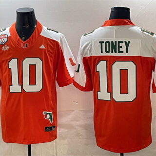 Men's Miami Hurricanes #10 Malachi Toney Orange Alternate F.U.S.E. The Fiesta Bowl Champions & Florida Patch Stitched Football Jersey