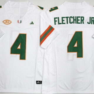 Men's Miami Hurricanes #4 Mark Fletcher Jr. White F.U.S.E. 2026 Stitched Football Jersey