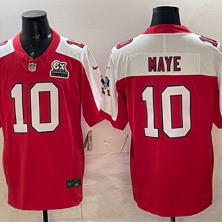 Men's New England Patriots #10 Drake Maye Red Alternate F.U.S.E. With 6x Super Bowl Champions Patch Throwback Vapor Limited Stitched Football Jersey