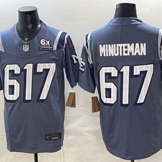 Men's New England Patriots #617 Minuteman 2025 F.U.S.E. With 6x Super Bowl Champions Patch Rivalries Vapor Limited Stitched Football Jersey
