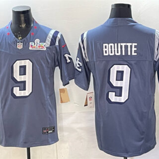 Men's New England Patriots #9 Kayshon Boutte Storm Blue 2025 F.U.S.E. Super Bowl LX Patch Rivalries Vapor Limited Stitched Football Jersey