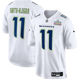 Men's Seattle Seahawks #11 Jaxon Smith-Njigba White 2025 Super Bowl LX Patch Tundra Fashion Stitched Game Jersey