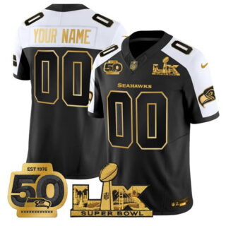 Men's Seattle Seahawks Active Player Custom Black Alternate 2025 F.U.S.E. Super Bowl LX Patch And 50th Season Patch Vapor Limited Stitched Football Jersey